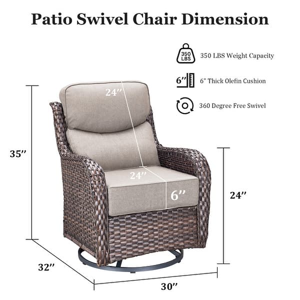dimension image slide 27 of 68, Outdoor Patio Sofa Swivel Chair with 6-Inch Thick Cushions Set