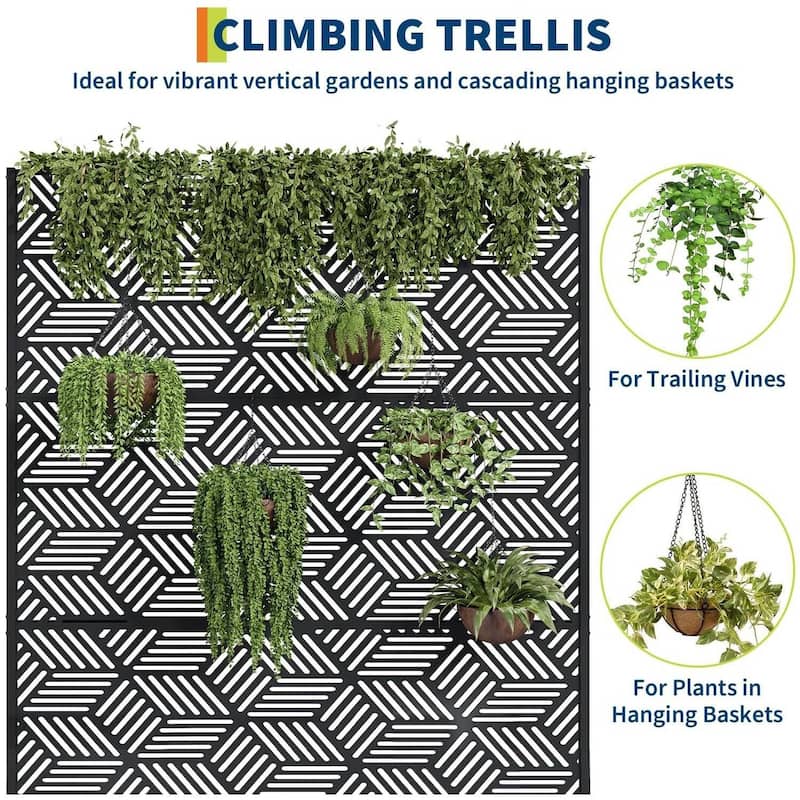 Metal Privacy Screen Planter Box, Raised Garden Bed for Climbing Plants, Veggies, Parallel Style With Wheels