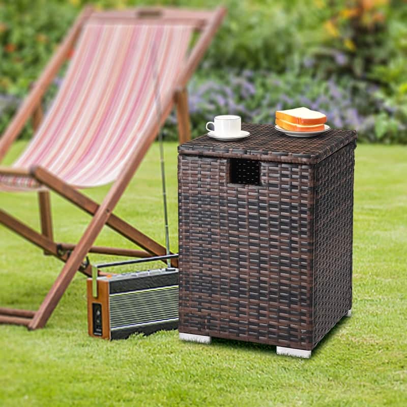 Karlhome Patio Wicker Propane Tank Storage Box Side Table