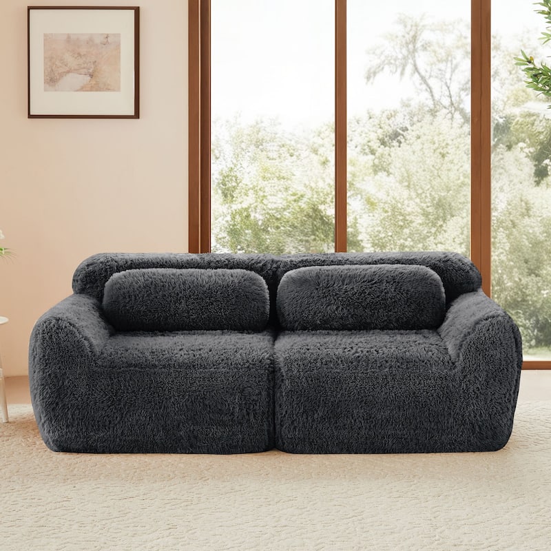 Rossetta 2-seater Soft Fluffy Plush Fabric Modular Sectional Sofa Couches with Throw Pillows, Bottom Anti-Slip Design