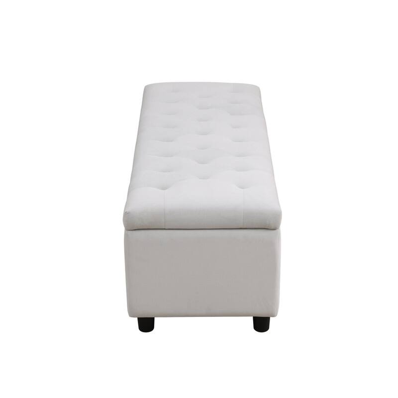 Elegant Gray White Storage Bench with Solid Wood Frame