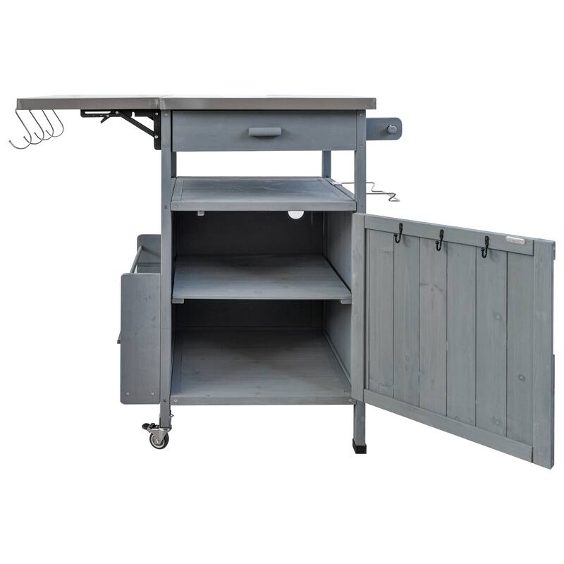 40.5" Outdoor Grill Cart with Stainless Steel Top, Drop Leaf, One Drawer, Towel Rack, Rolling Kitchen Cart with Lockable Wheels