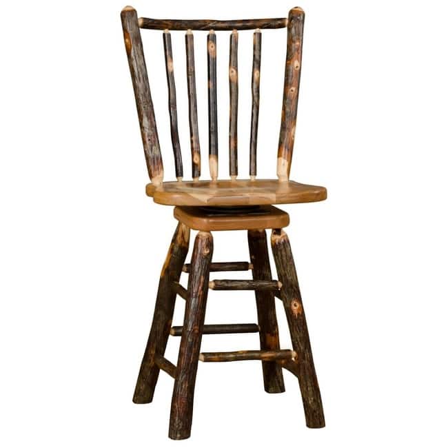 Hickory Log Pub Table and 4 Swivel Stick-Back Barstools