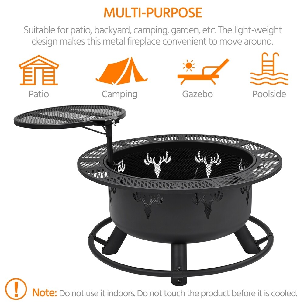 Yaheetech 32'' Round Wood Burning Fire Pit with Swivel Grill Grate - On  Sale - Bed Bath u0026 Beyond - 35479369