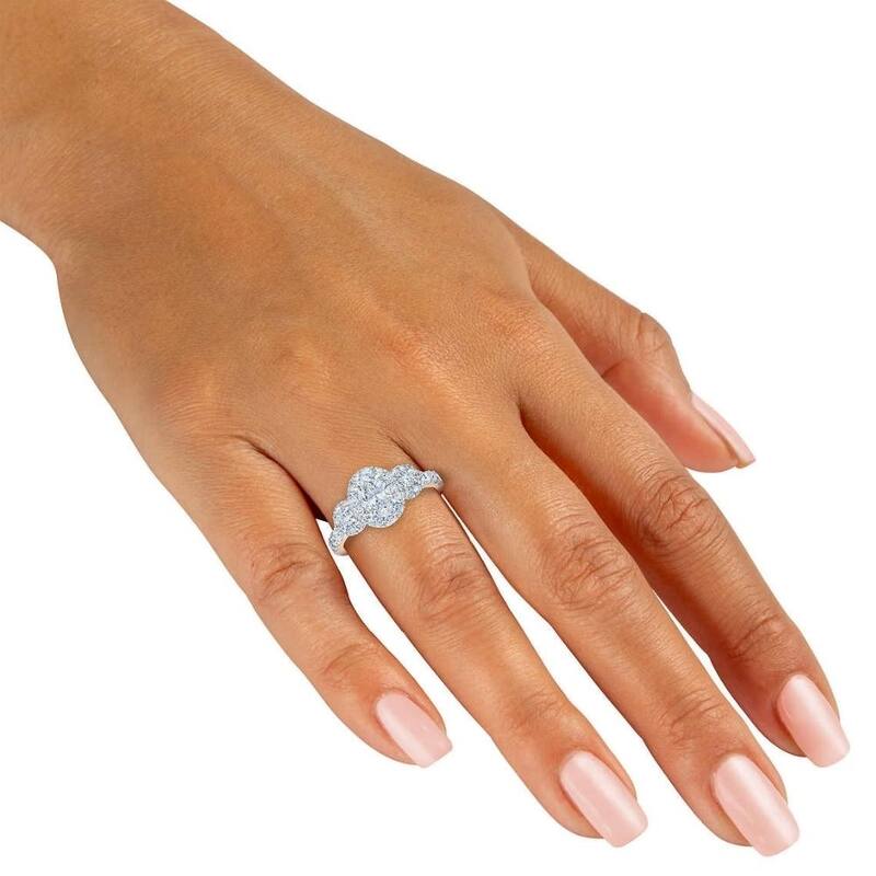 VS 1 1/3Ct Oval Halo 3-Stone Diamond Engagement Ring in 10k White Gold Lab Grown