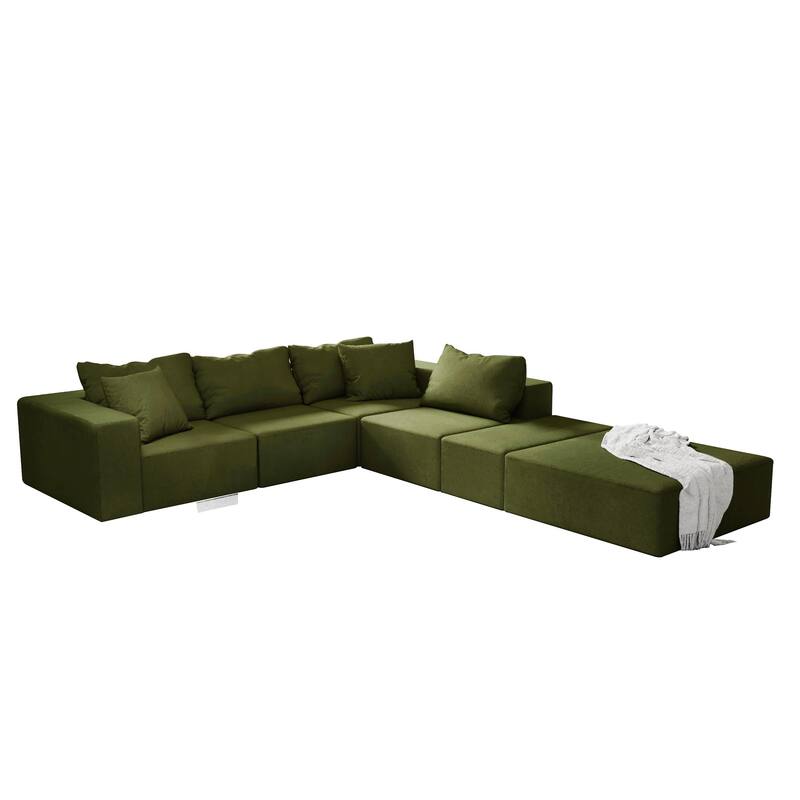 L Shaped Modular Sectional Sofa with Ottoman, Oversized Chenille Upholstered Boneless Sofa, Compression Sofa with 6 Pillows