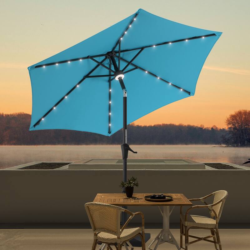 BONOSUKI Aluminum 9ft LED Patio Umbrella w/200gsm solution-dyed fabric - Aqua Blue