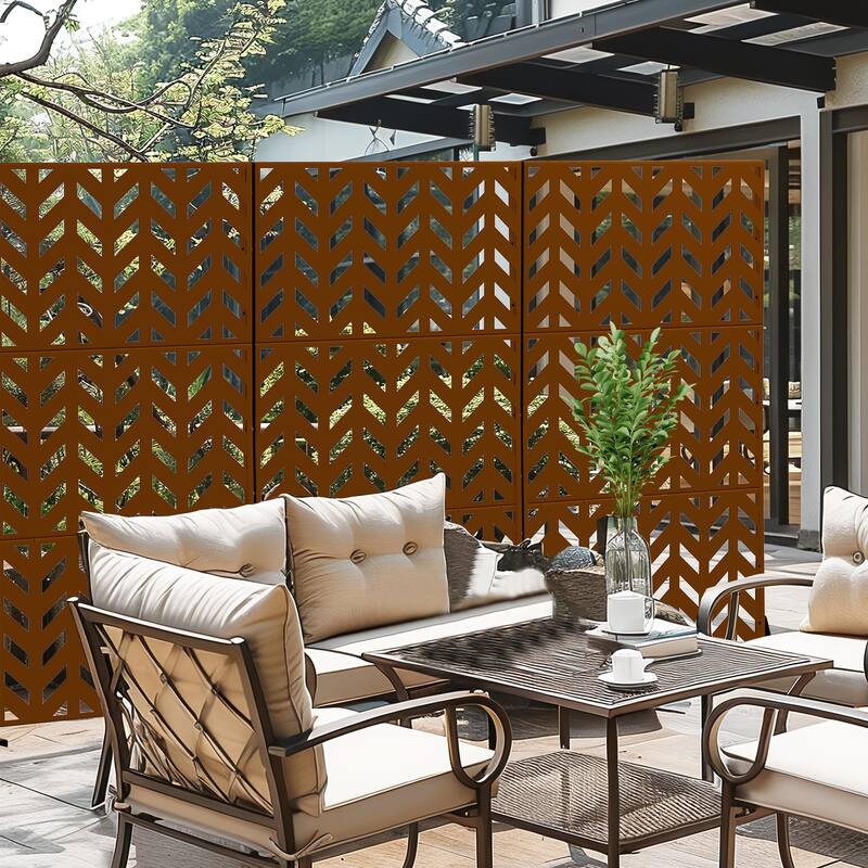 Outdoor Privacy Screen Metal Privacy Screen Panel Free Standing - 72*47 - Brown