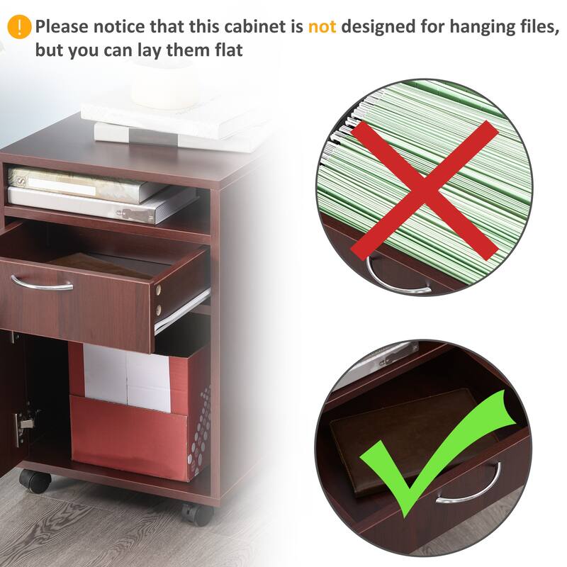Modern Mobile Storage Cabinet with 1 Drawer and 1 Cabinet, Printer Stand with Castors