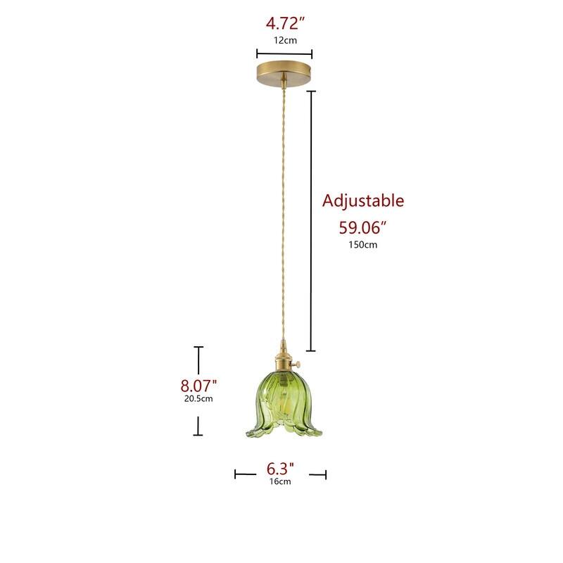 Modern 1 Light Green Stamen Shaped Glass Pendant Light Electroplated Brass Ceiling Fixture