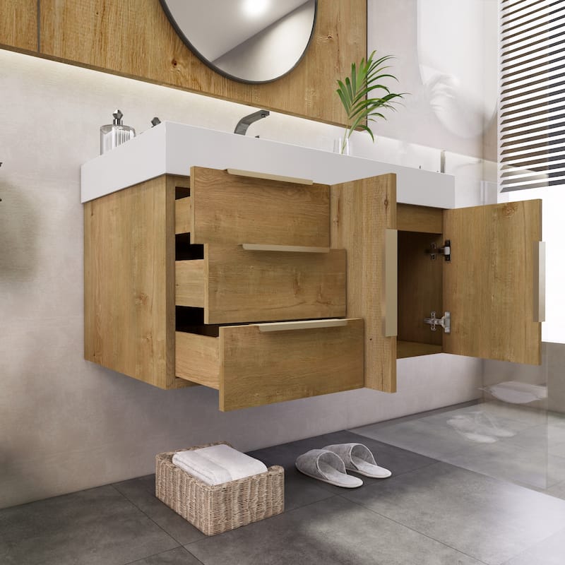 Noble 36" Wall Mounting Vanity (L Drawer) with Reinforced Acrylic Sink