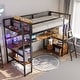 preview thumbnail 4 of 27, Twin Size Loft Bed with LED Light and Built-in Work Station, Metal Loft Bedframe w/ Storage Cabinet, Shelves & Charging Station