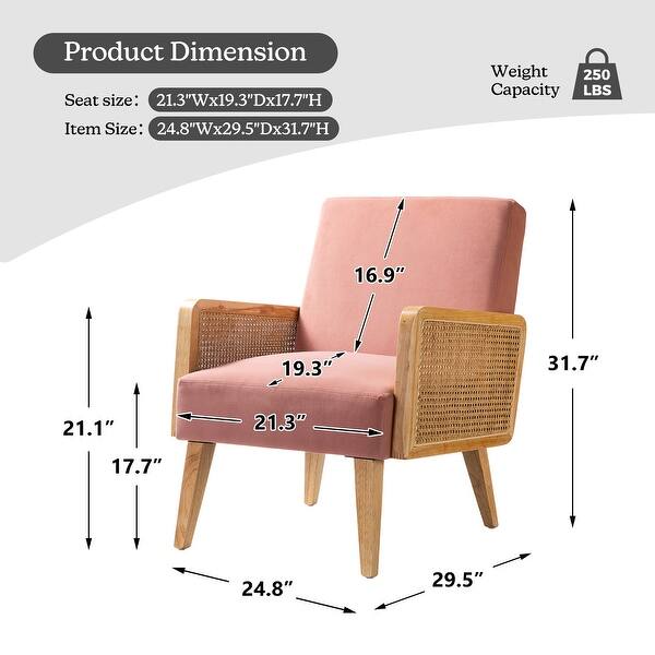 dimension image slide 12 of 16, Carmina Upholstered Accent Chair with Natural Rattan Arms by HULALA HOME
