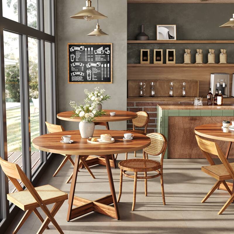 39.4" Round Dining Table for 4, Farmhouse Kitchen Table with Wooden Reinforced Base