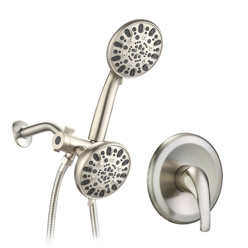 YASINU Dual 2 in 1 Shower Faucet Set with Valve Shower System Kit - Brushed Nickel
