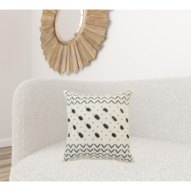 HomeRoots 20" X 20" Cream And Black 100% Cotton Chevron Zippered Pillow