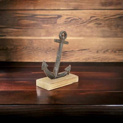 Black Cast Iron Anchor with a Wood Base