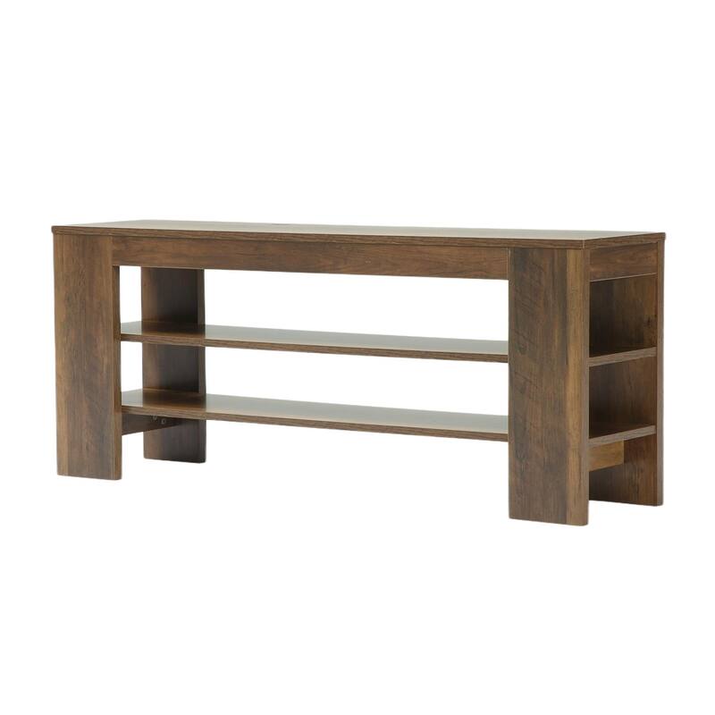 Rustic Brown Wood 3-Tier Shoe Bench with Open Storage, Entryway Bench