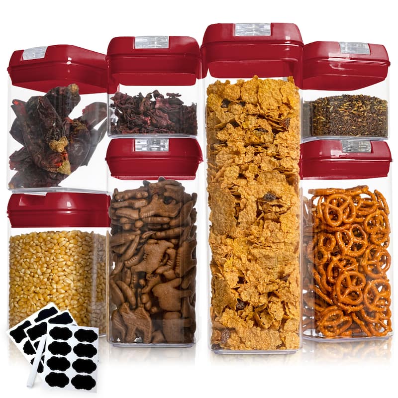 Cheer Collection 7-piece Stackable Airtight Food Storage Container Set - Red