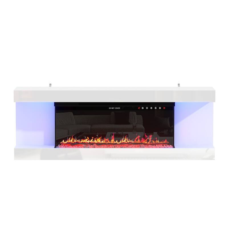 Modern Electric Fireplace TV Stand, High Gloss White Console, 40" LED Insert