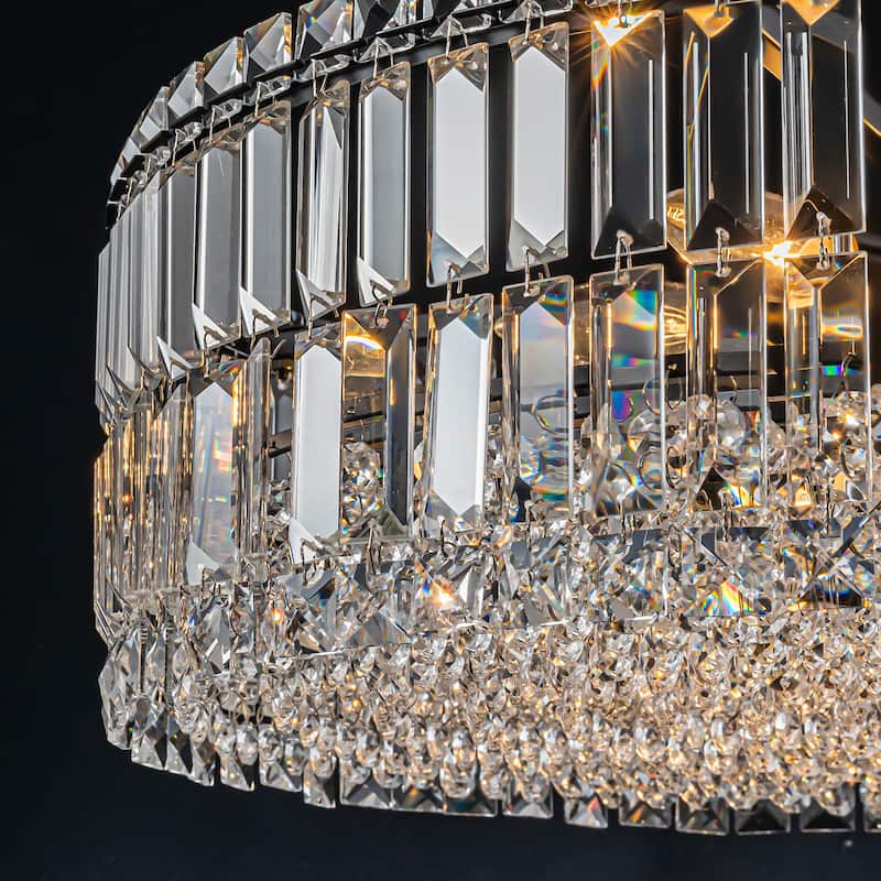8-Lights Modern Drum Crystal Chandelier Round Dining Room Light Fixture