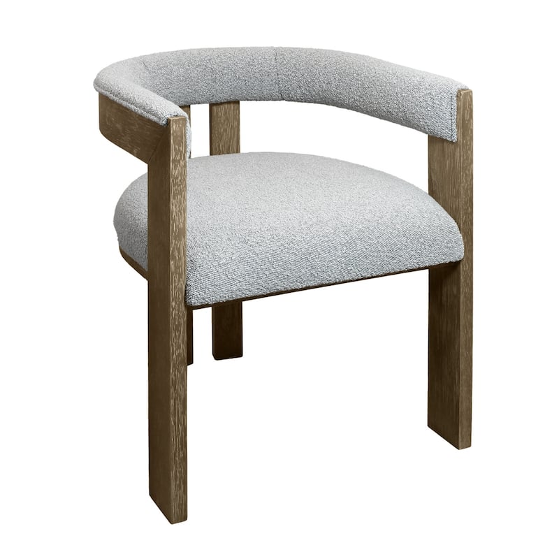Upholstered Boucle Open Back Dining Arm Chair with Solid Wood Legs - Grey