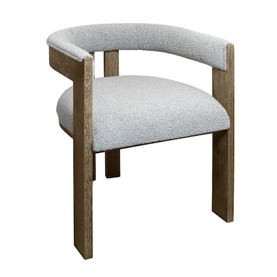 Upholstered Boucle Open Back Dining Arm Chair with Solid Wood Legs