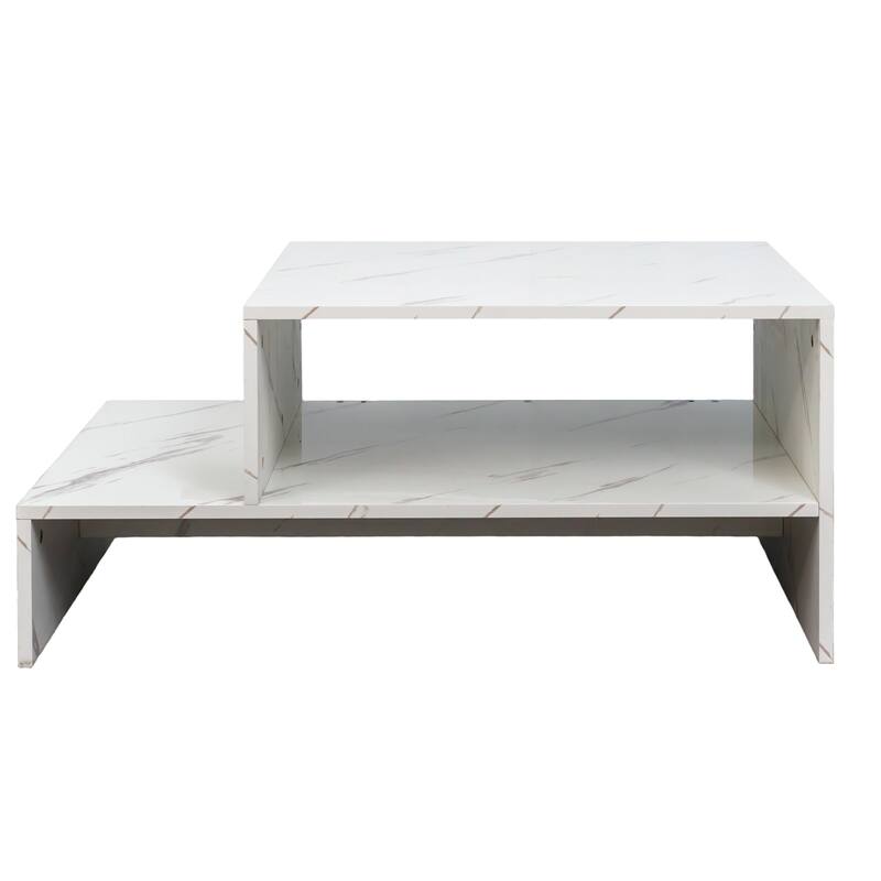 GDF Studio - Helle Modern 15.75" H Coffee Table with Open Storage Shelves and Architectural Design