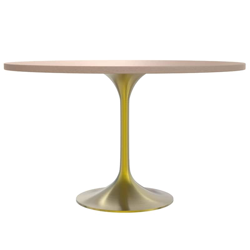 LeisureMod Verve 48" Round Dining Table with MDF Wood TableTop and Brushed Gold Base for Kitchen & Dining Room