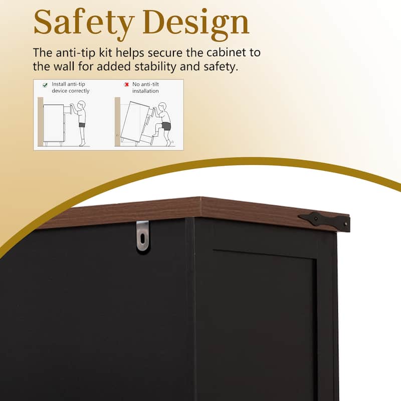 63 Inch Farmhouse Barn Door Buffet Cabinet with Drawers, Coffee Bar Storage Console with Adjustable Shelves