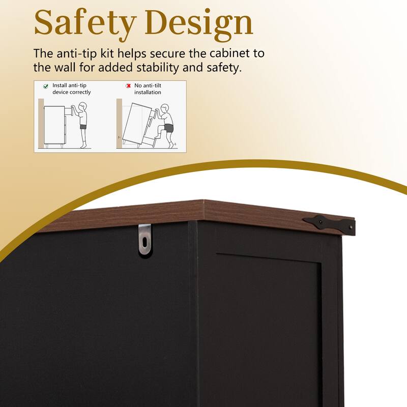 63 Inch Farmhouse Barn Door Storage Cabinet with 2 Drawers, Door Rack & Adjustable Shelves