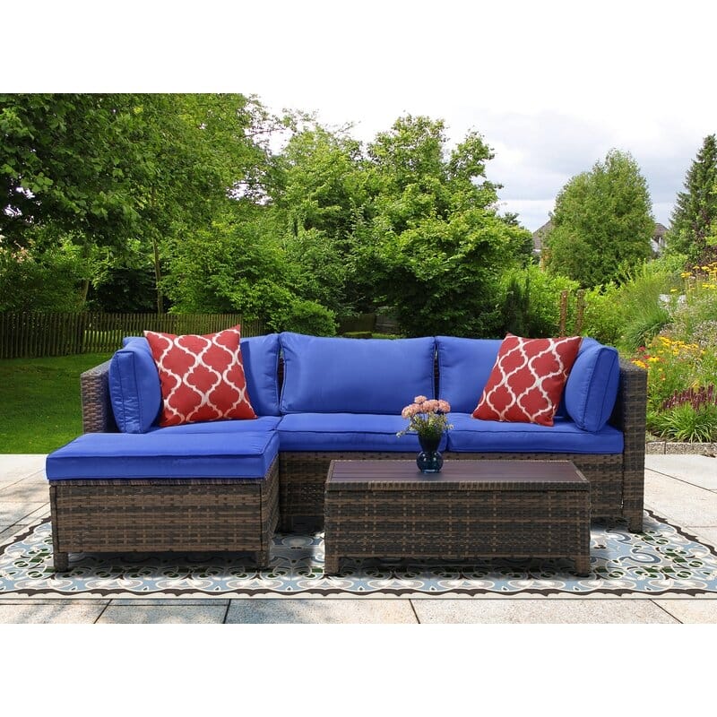 3 Pieces Wicker Patio Outdoor Sectional Set - Blue