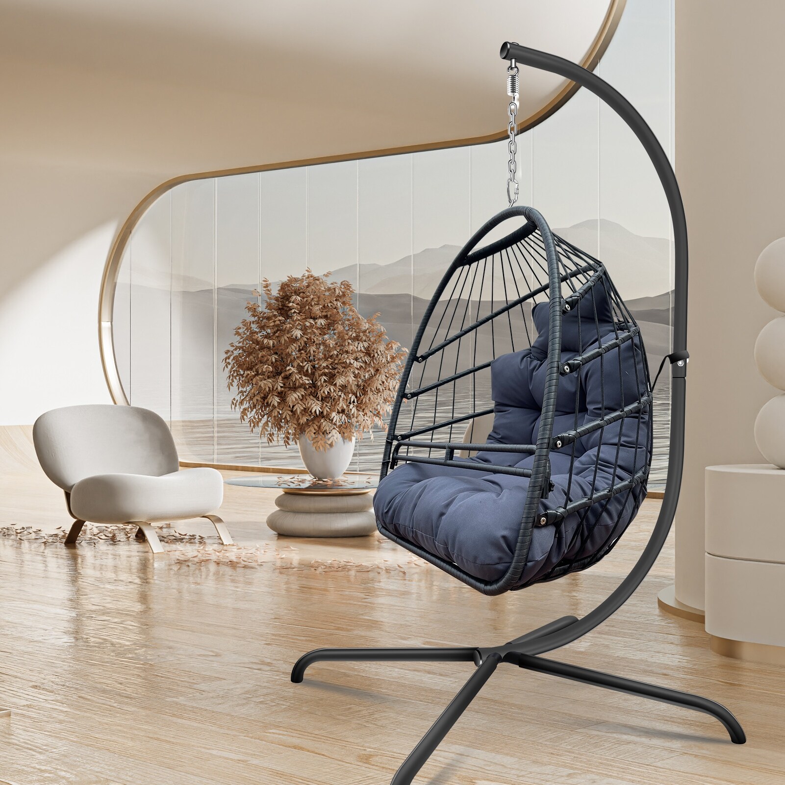Swing Egg Chair with Stand Indoor Outdoor Basket Hanging Chair