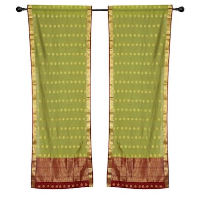 2 Green Bohemian Indian Sari Curtains Rod Pocket Living Room Window Treatment