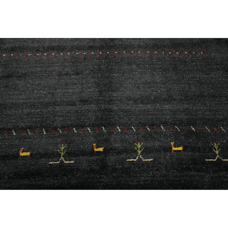 Hand Knotted Oriental 100% Wool Carpet Tribal Animal Pictorial Greys & Charcoal Gabbeh Area Rug - 8' 0'' X 7' 11''