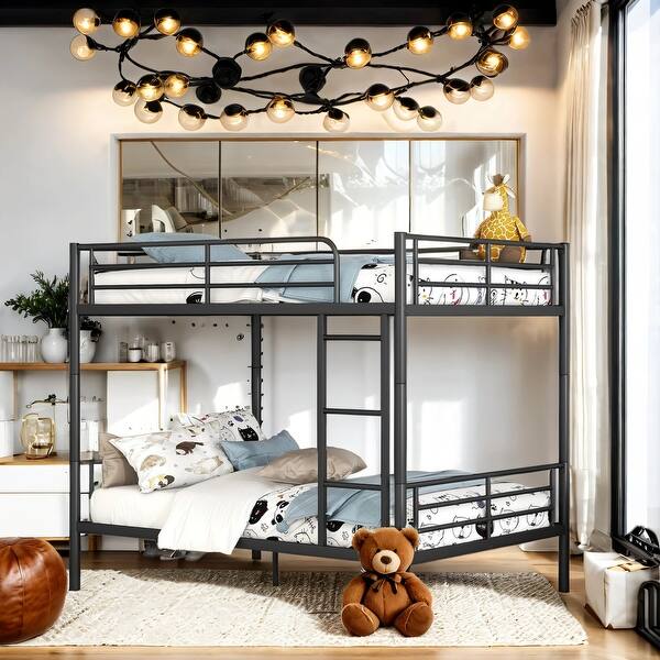 slide 2 of 9, Contemporary Build Full Over Full Metal Bunk Bed, Easy Assembly Black