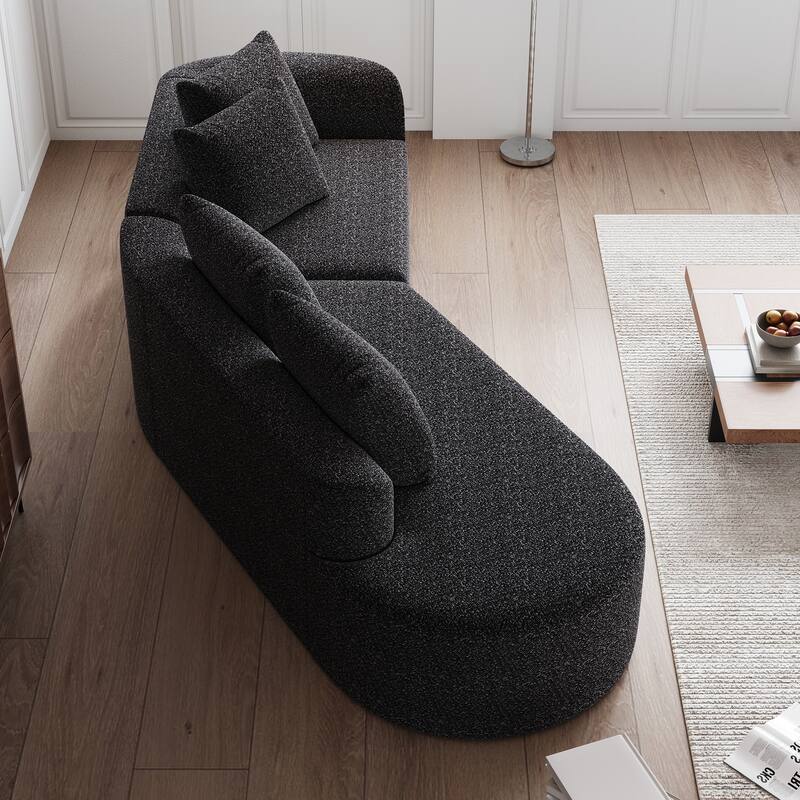 Modular Curved Sectional Sofa, Oversized Chenille Cloud Couch, Compressed Upholstered Sofa with 4 Throw Pillows