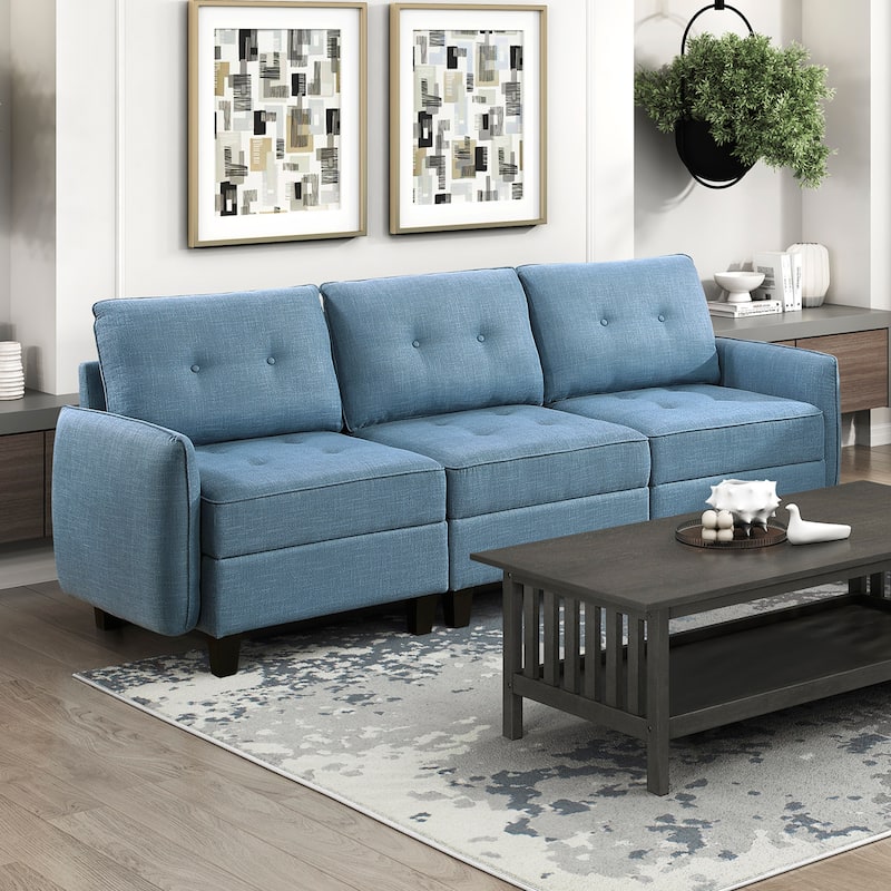 Dorian 86" Textured Living Room Sofa - Button-Tufted Details