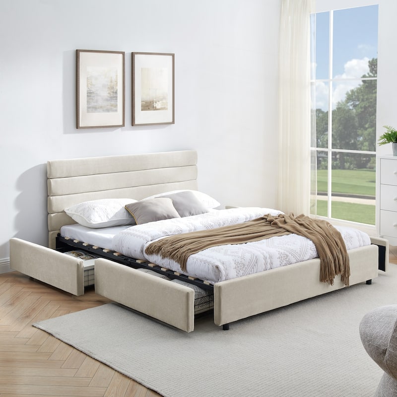 Comfortable Queen-Size Upholstered Bed with Practical Drawers