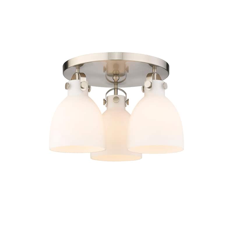 Innovations Lighting Newton Bell - 3 Light 7" Flush Mount - Satin Nickel/Matte White