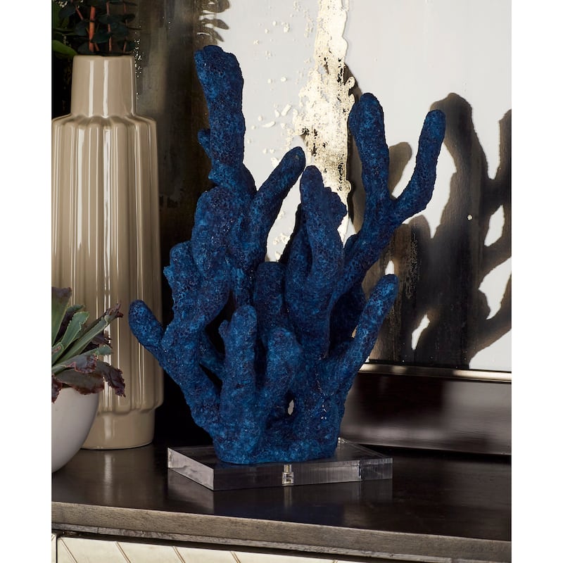 Polystone Coral Textured Porous Sculpture with Acrylic Base - Blue - Roche River Decor - 9"W x 10"L x 13"H