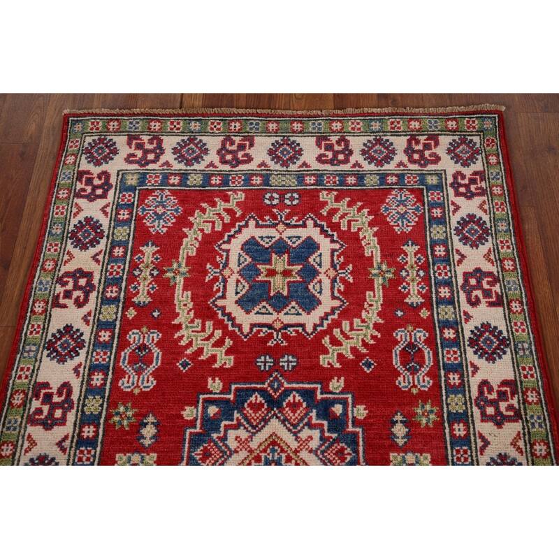 Red Traditional Kazak Oriental Accent Rug Hand-Knotted Wool Carpet - 2'7" x 4'2"