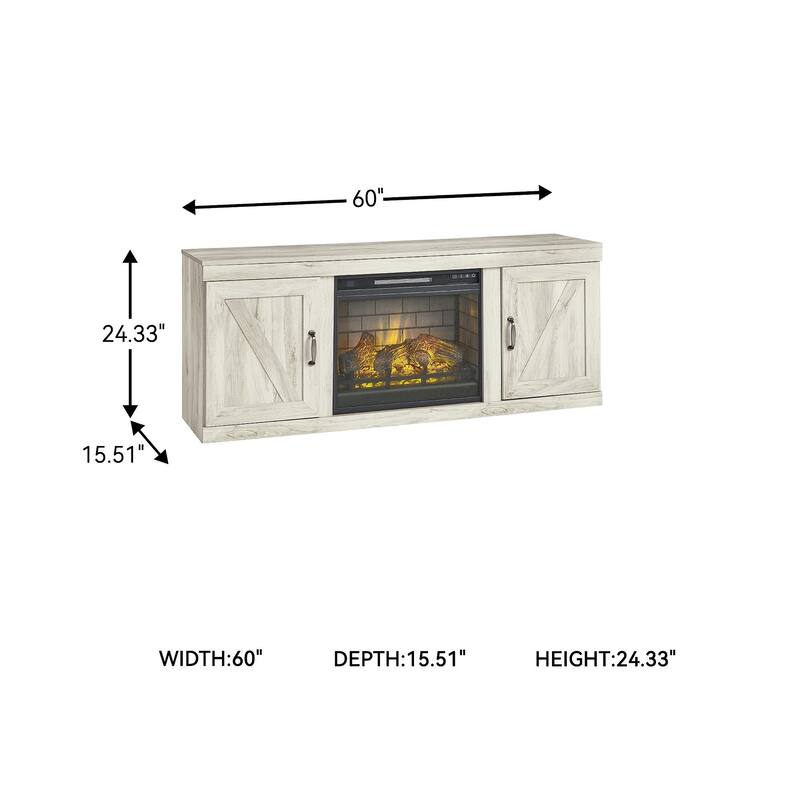 Signature Design by Ashley Bellaby Whitewash 60" TV Stand for TVs up to 69" with Electric Fireplace - 60"W x 15.5"D x 24.5"H