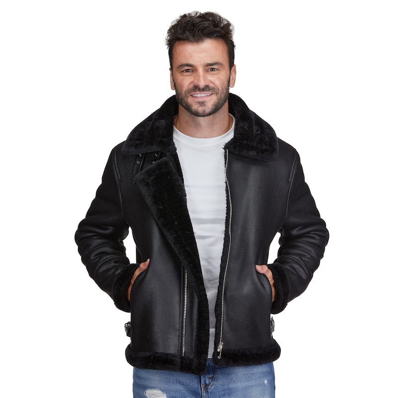 Braveman Faux Shearling Bomber Jacket - Black - 2XL