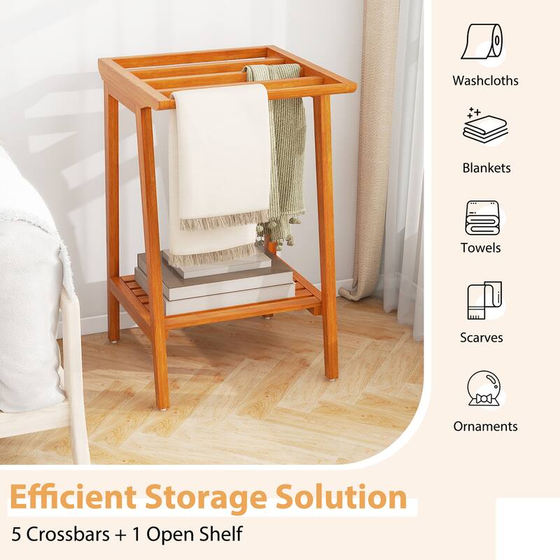 Gymax Freestanding Towel Rack for Bathroom w/ Storage Shelf for