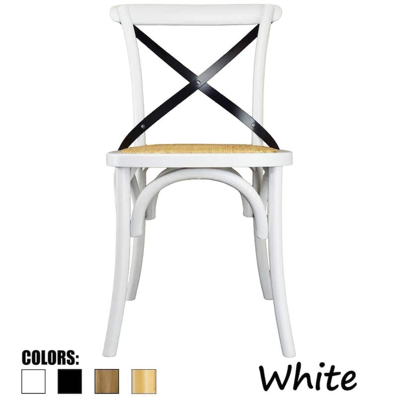 Mid Century Modern Contemporary Antique Style Cross Back X Open Wooden Frame Dining Accent Wood Chairs - White
