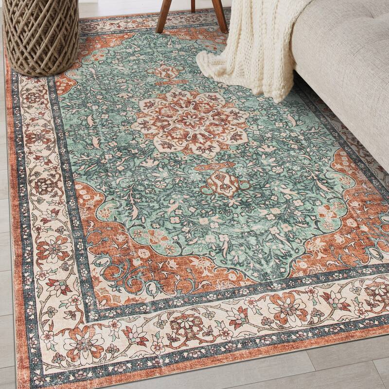 World Rug Gallery Traditional Oriental Medallion Washable Non Slip Area Rug - Multi - 3'x5'