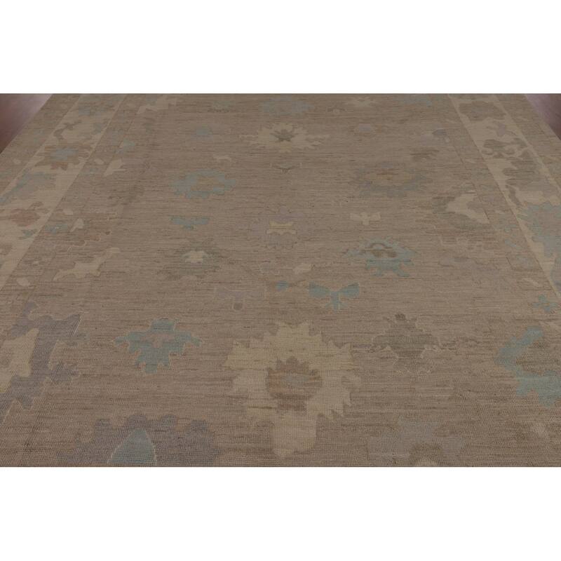 Transitional Beige Oushak Turkish Area Rug Hand-Knotted Wool Carpet - 8'11"x 11'10"