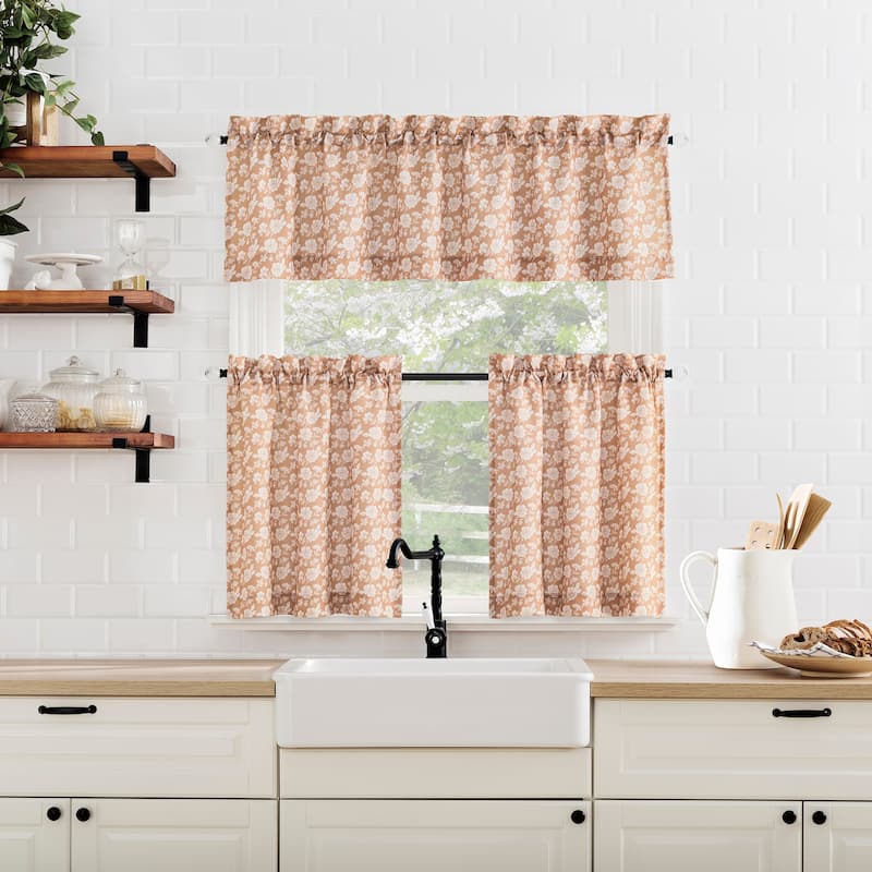 No. 918 Mistral Floral Semi-Sheer Rod Pocket 1-Piece Kitchen Curtain Valance