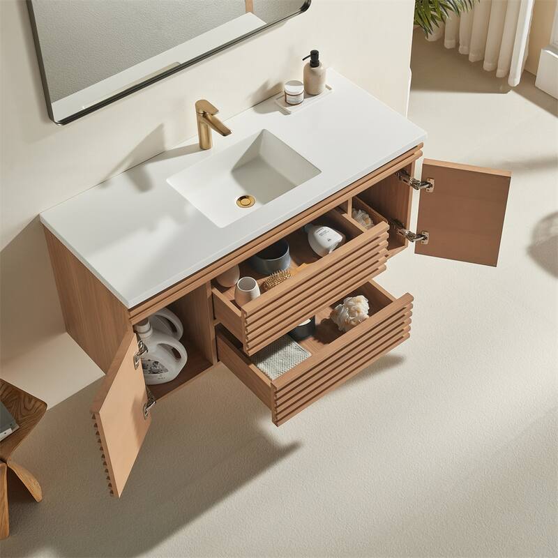 48" Wall Mounted & Floating Single Vanity with Ceramic Sink